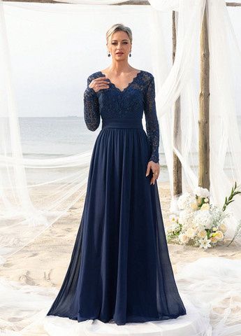 Темно-синя святковий, вечірня сукня кльош SHEIN однотонна