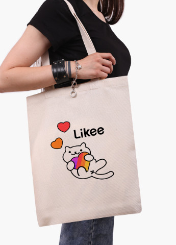 Эко сумка шоппер белая Лайк Котик (Likee Cat) (9227-1039-WT) экосумка шопер 41*35 см MobiPrint (216642157)