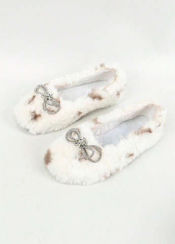 Жіночі балетки SHEIN | білі анімалістичні бант, стрази штучне хутро (324630195)