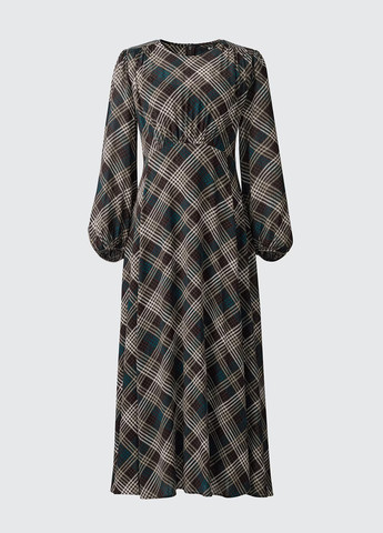 Черно-белое кэжуал платье клеш Uniqlo в клетку