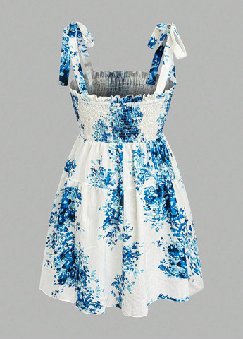 Білий кежуал сукня кльош SHEIN з квітковим принтом