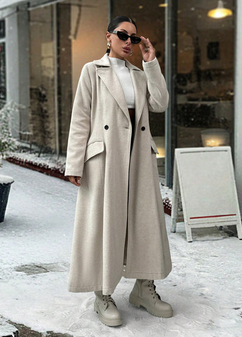 Бежевое зимнее Пальто двубортное SHEIN