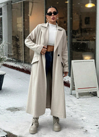 Бежевое зимнее Пальто двубортное SHEIN