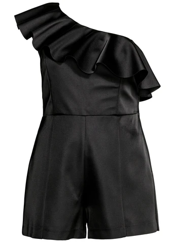 Комбинезон H&M комбинезон-шорты однотонный чёрный праздничный, вечерний полиэстер