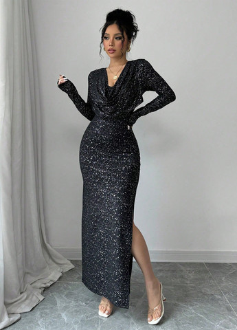 Чорна вечірня сукня SHEIN однотонна