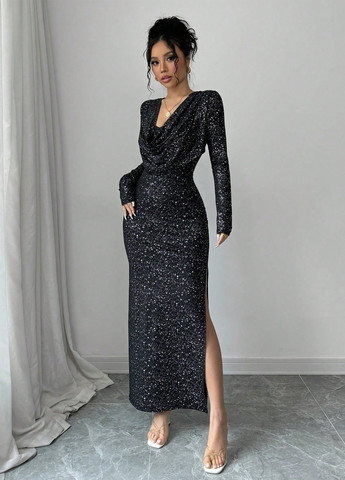 Чорна вечірня сукня SHEIN однотонна