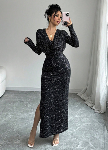 Чорна вечірня сукня SHEIN однотонна