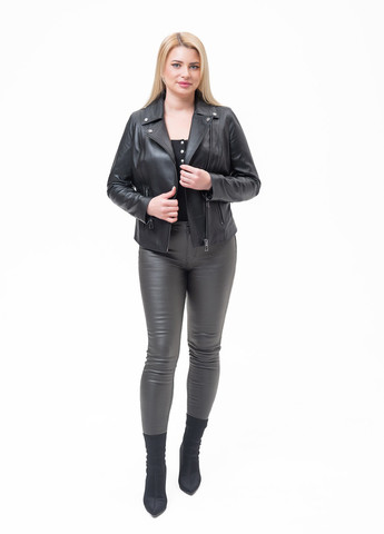 Черная демисезонная куртка кожаная Fabio Monti