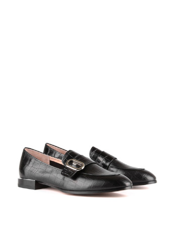 Черные женские кэжуал туфли с пряжкой, с тиснением на низком каблуке итальянские - фото