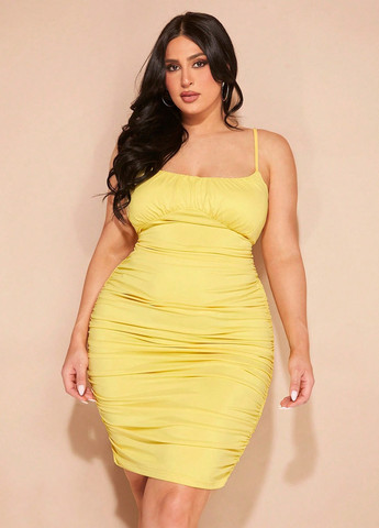 Жовтий кежуал сукня з відкритою спиною SHEIN однотонна