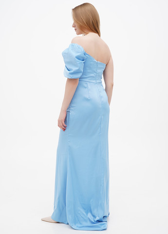 Светло-голубое вечернее платье на одно плечо, со шлейфом Boohoo однотонное