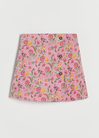 Розовая кэжуал цветочной расцветки юбка Reserved а-силуэта (трапеция), на запах
