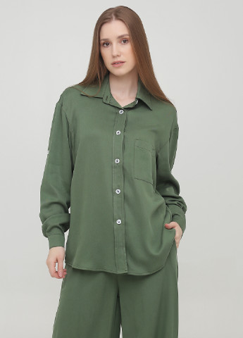 Темно-зеленая кэжуал рубашка однотонная LAGURA