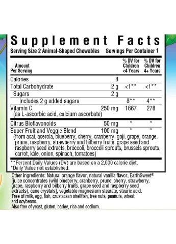 Вітамін С для Дітей, Смак Апельсину, Rainforest Animalz,, 2 жувальні цукерки Bluebonnet Nutrition (255407542)