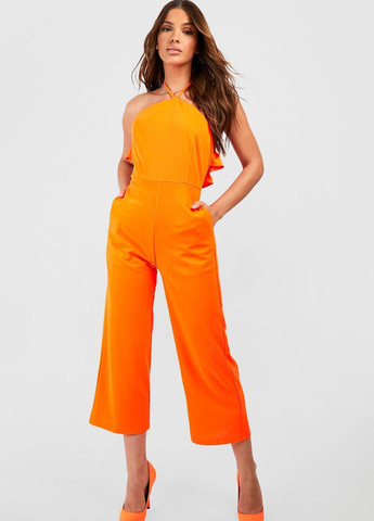 Комбинезон Boohoo комбинезон-брюки однотонный оранжевый кэжуал полиэстер