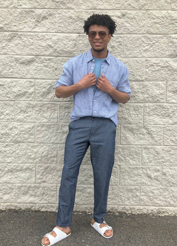 Темно-синие кэжуал демисезонные прямые брюки Uniqlo