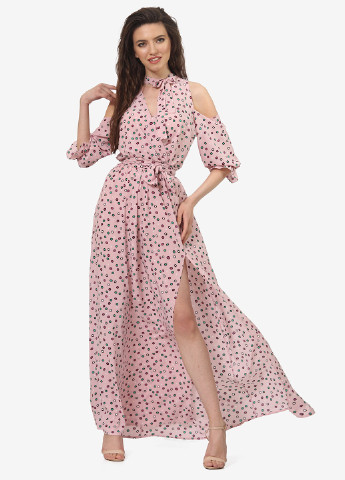 Рожева кежуал сукня, сукня кльош Lila Kass з квітковим принтом