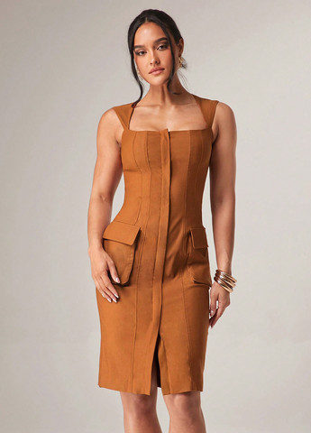 Коричнева кежуал сукня футляр SHEIN однотонна