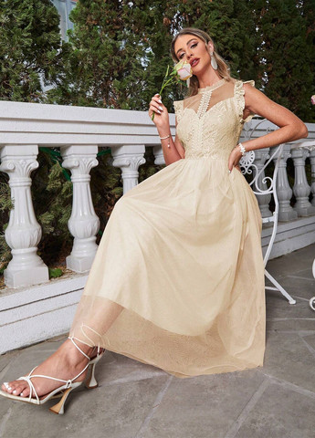 Светло-бежевое коктейльное, вечернее платье SHEIN однотонное