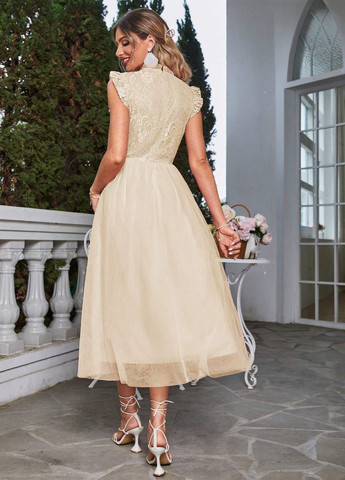 Светло-бежевое коктейльное, вечернее платье SHEIN однотонное