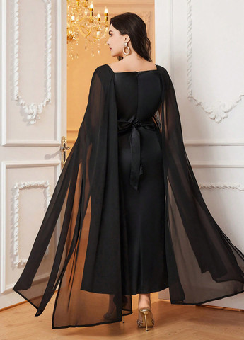 Чорна вечірня, святковий сукня сукня-кейп SHEIN однотонна