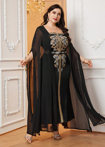 Чорна вечірня, святковий сукня сукня-кейп SHEIN однотонна