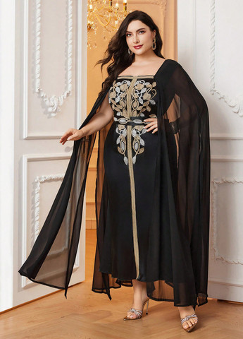 Чорна вечірня, святковий сукня сукня-кейп SHEIN однотонна