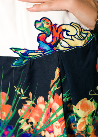 Комбинированное кэжуал платье а-силуэт Time of Style с цветочным принтом