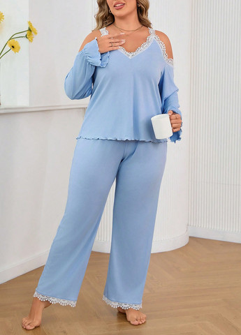 Голубая всесезон пижама (лонгслив, брюки) лонгслив + брюки SHEIN