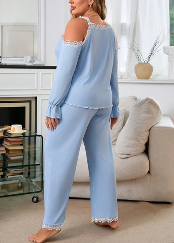 Голубая всесезон пижама (лонгслив, брюки) лонгслив + брюки SHEIN