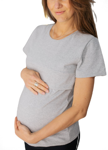 Серая всесезон 8203 футболка для беременных с секретом для кормления серая HN