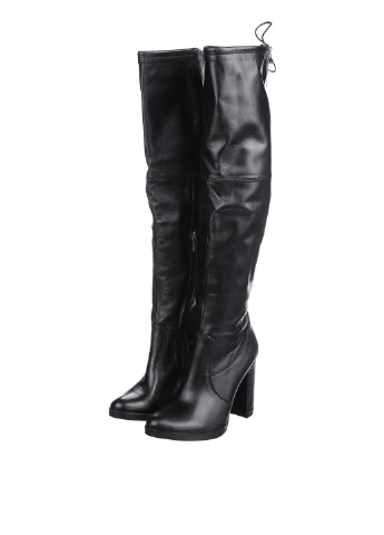 Женские черные сапоги ботфорты AVK завязки и на высоком каблуке