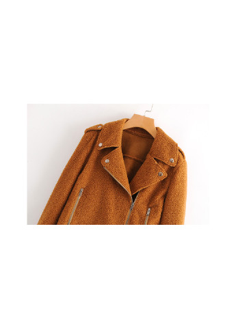 Коричневая демисезонная куртка-косуха женская из искусственного меха fleecy Berni Fashion 55616