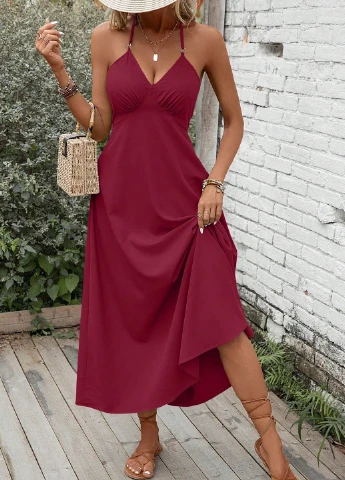 Бордовое кэжуал платье а-силуэт SHEIN однотонное