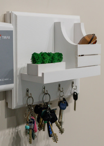 Настенная деревянная ключница органайзер ручной работы с дверкой и полкой стабилизированный мох 34х28х12 см (888451-Т) Francesco Marconi (248753529)