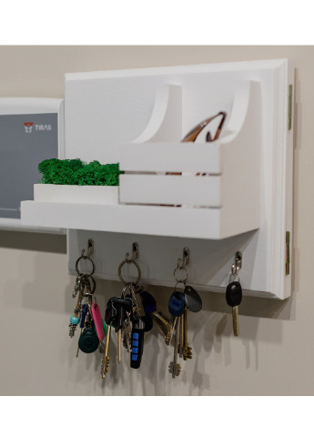 Настенная деревянная ключница органайзер ручной работы с дверкой и полкой стабилизированный мох 34х28х12 см (888451-Т) Francesco Marconi (248753529)