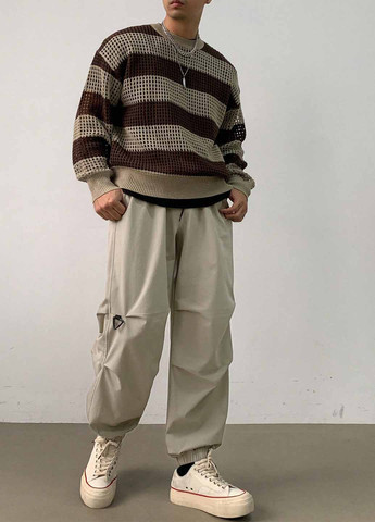 Бежевые кэжуал демисезонные джоггеры брюки SHEIN