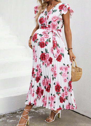 Білий кежуал плаття для вагітних на запах, плісована SHEIN троянди