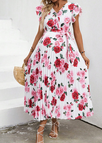 Білий кежуал плаття для вагітних на запах, плісована SHEIN троянди