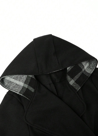 Чорне Кежуал напівпальто двобортне SHEIN однотонне