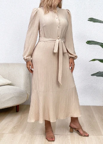 Светло-бежевое кэжуал платье SHEIN однотонное