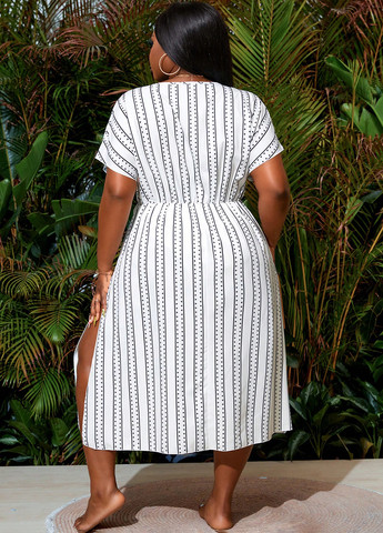 Білий кежуал, пляжна сукня кльош SHEIN в смужку