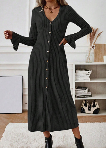 Черное кэжуал платье SHEIN однотонное