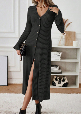 Черное кэжуал платье SHEIN однотонное