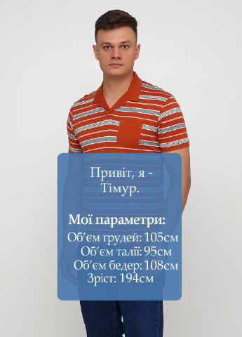 Оранжевая футболка-поло для мужчин JACK&JONES в полоску