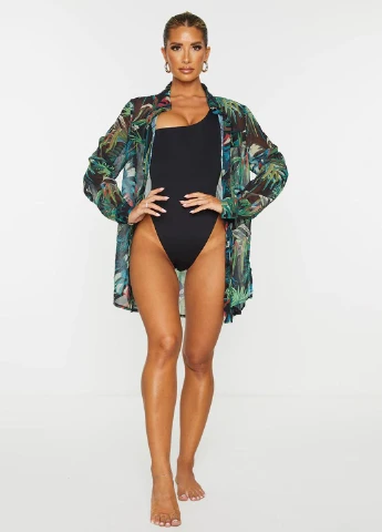 Чорний літній купальник суцільний PrettyLittleThing