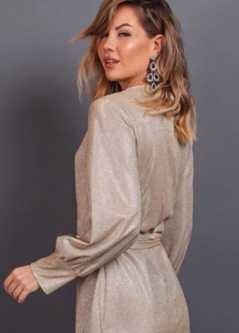 Золотий вечірня сукня на запах FashionYouWant однотонна