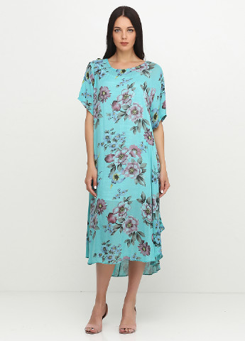 Бірюзова кежуал плаття, сукня New Collection з квітковим принтом