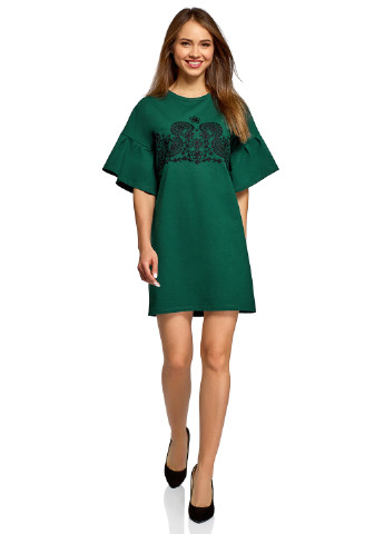 Зеленое кэжуал платье оверсайз Oodji с орнаментом
