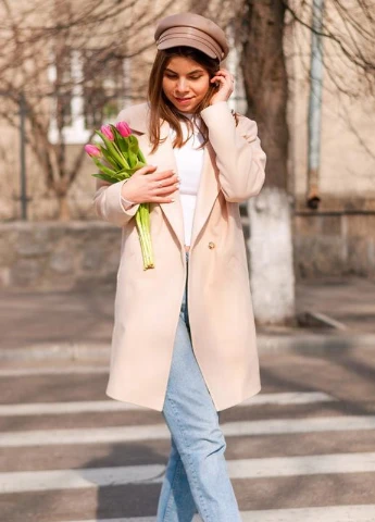 Двубортне пальто еко кашемір беж 44-48 Guseva Wear (252509163)